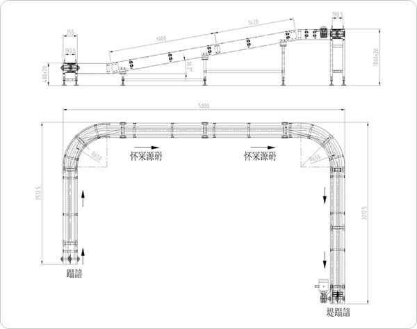 U型轉彎鏈板輸送機示意圖 U型轉彎鏈板輸送機示意圖